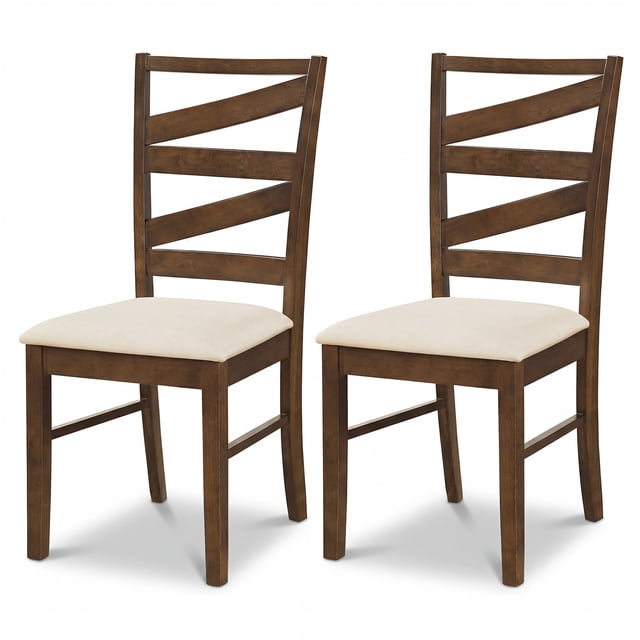 Gymax Dining Chairs Set of 2 w/ Tall Backrests Linen Fabric Upholstered Seats Brown & Beige