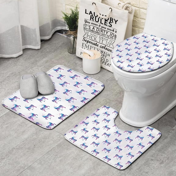 Galaxy Unicorn Pattern Bathroom Rugs Sets 3 Piece,Toilet Cover Set,Absorbent Non Slip Bathroom Mats Sets with U-Shaped Contour Rug Toilet Rug Set