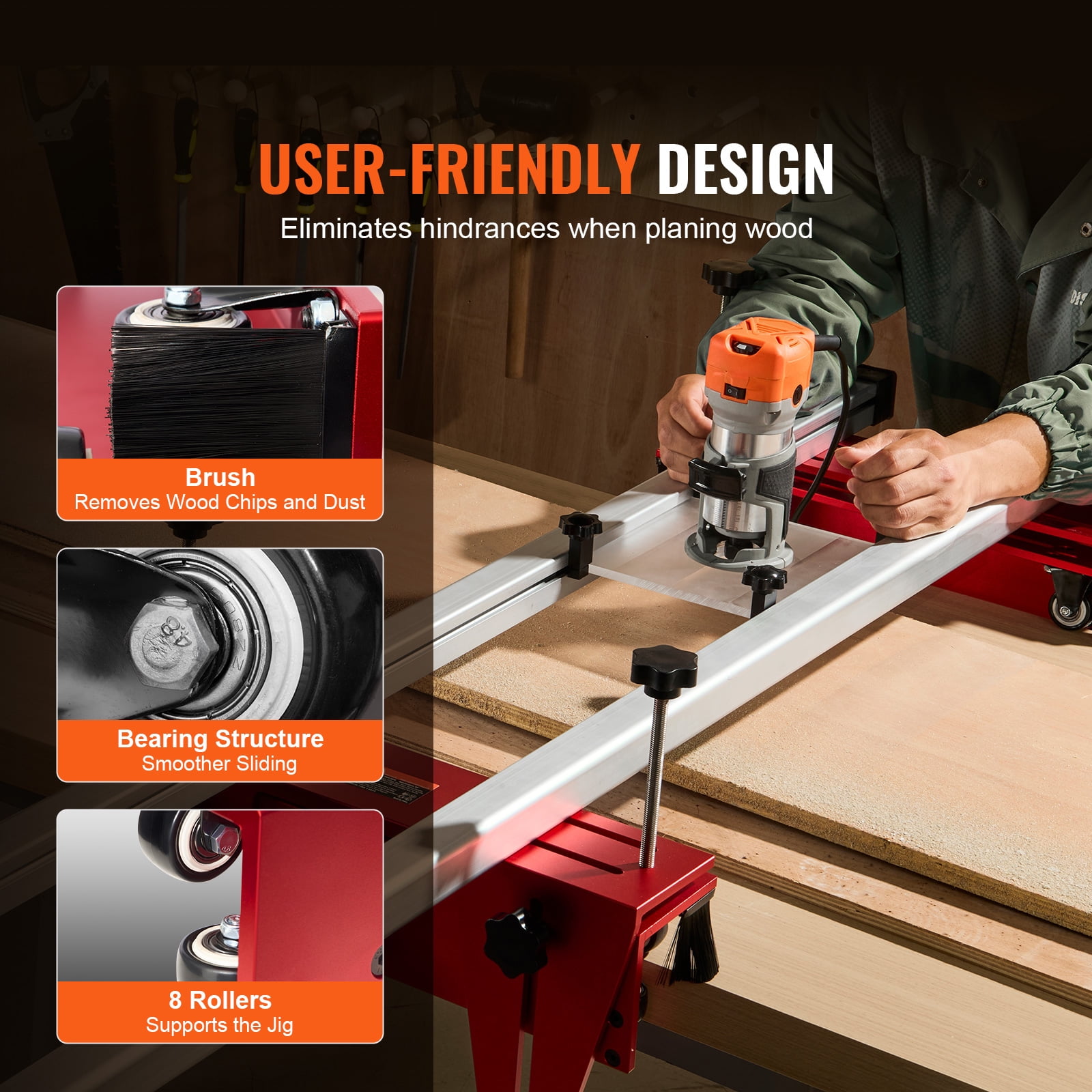 KFFKFF Router Sled, 60-inch, Movable and Modifiable Slab Smoothing Jig DIY Carpentry Router Sled for Leveling Timber Slabs Home DIY