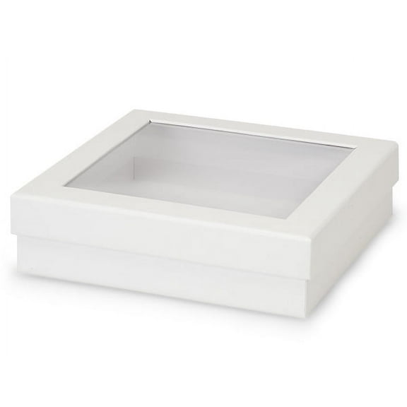 18 PK, White Gourmet Rigid Window Box, X-Large 7.75 x 7.75 x 2" For Candy, Cookies Or Gourmet Food