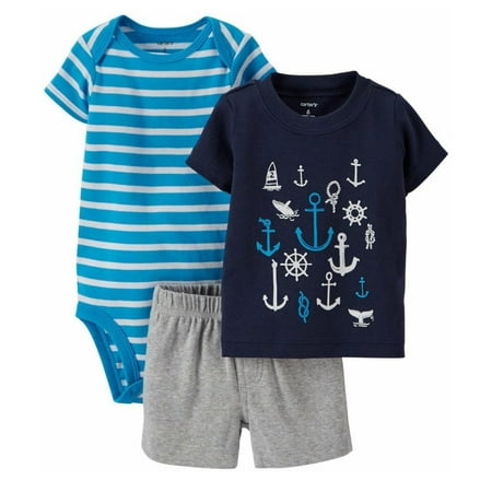 

Carter s Baby Boys 3 Piece Nautical Tee Bodysuit & Shorts Set