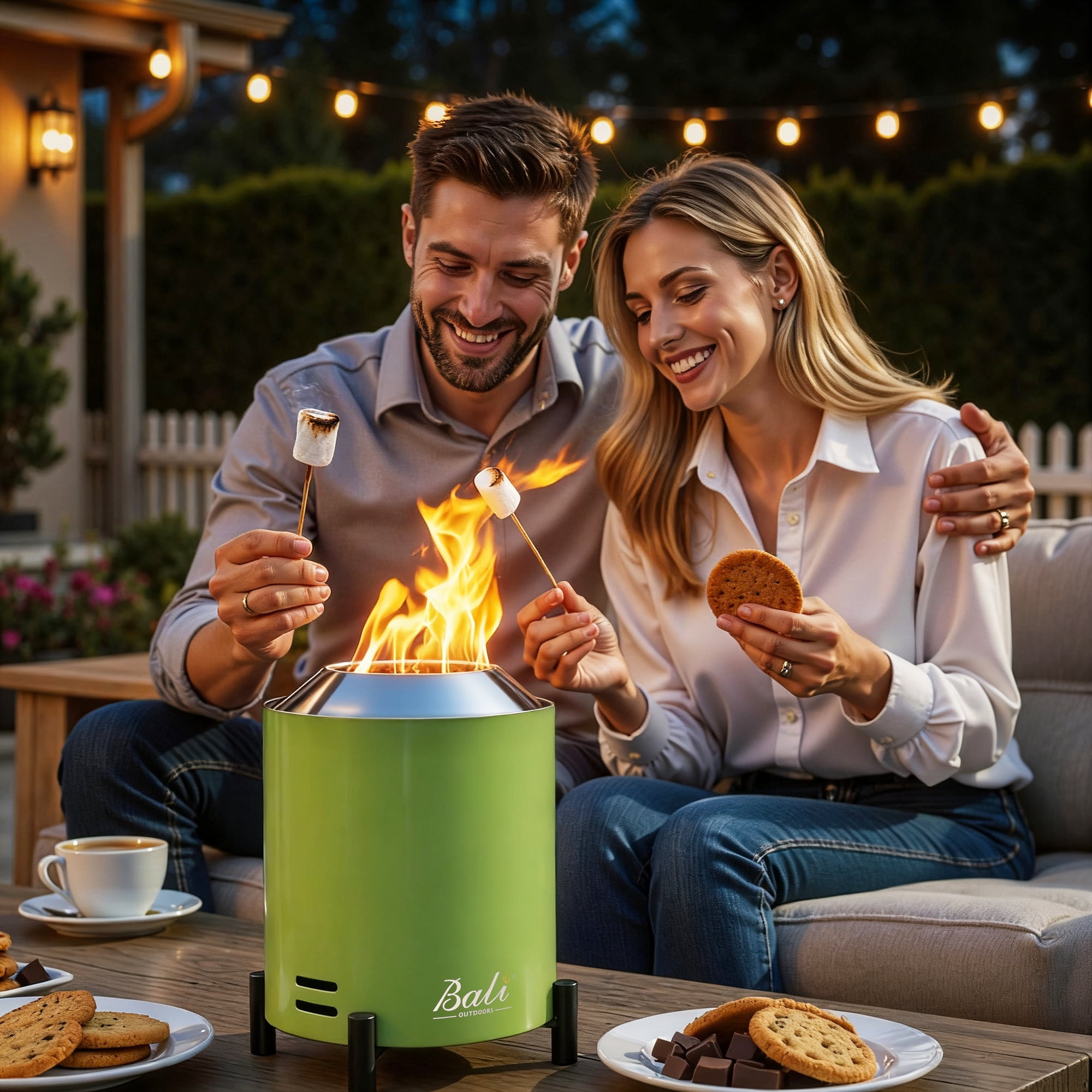 BALI OUTDOORS Tabletop Fire Pit Round, Portable Outdoor Smokeless Firepit Green