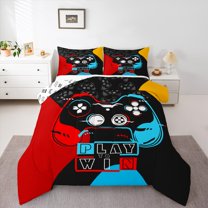Homewish Video Game Full Size Comforter Sets 3-Piece for Female Men Adults,Blue Red Yellow Bedding Comforter Set,Gradient Gamepads Lightweight Bedding Sets,Microfiber Bedroom Decor,Reversible