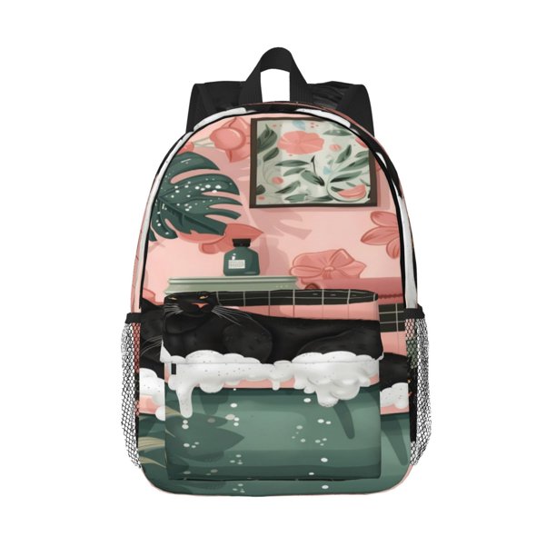 Easygdp Black Cat Pink Bathroom Mochila Ligera de 15 Pulgadas para Estudiantes, Mochila Cómoda para la Escuela y Viajes, Correas Ajustables