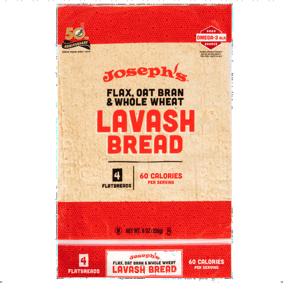 3X-Joseph's Low Net Carb Flax Lavash Bread, 1 Pack, 4 Count, 9oz