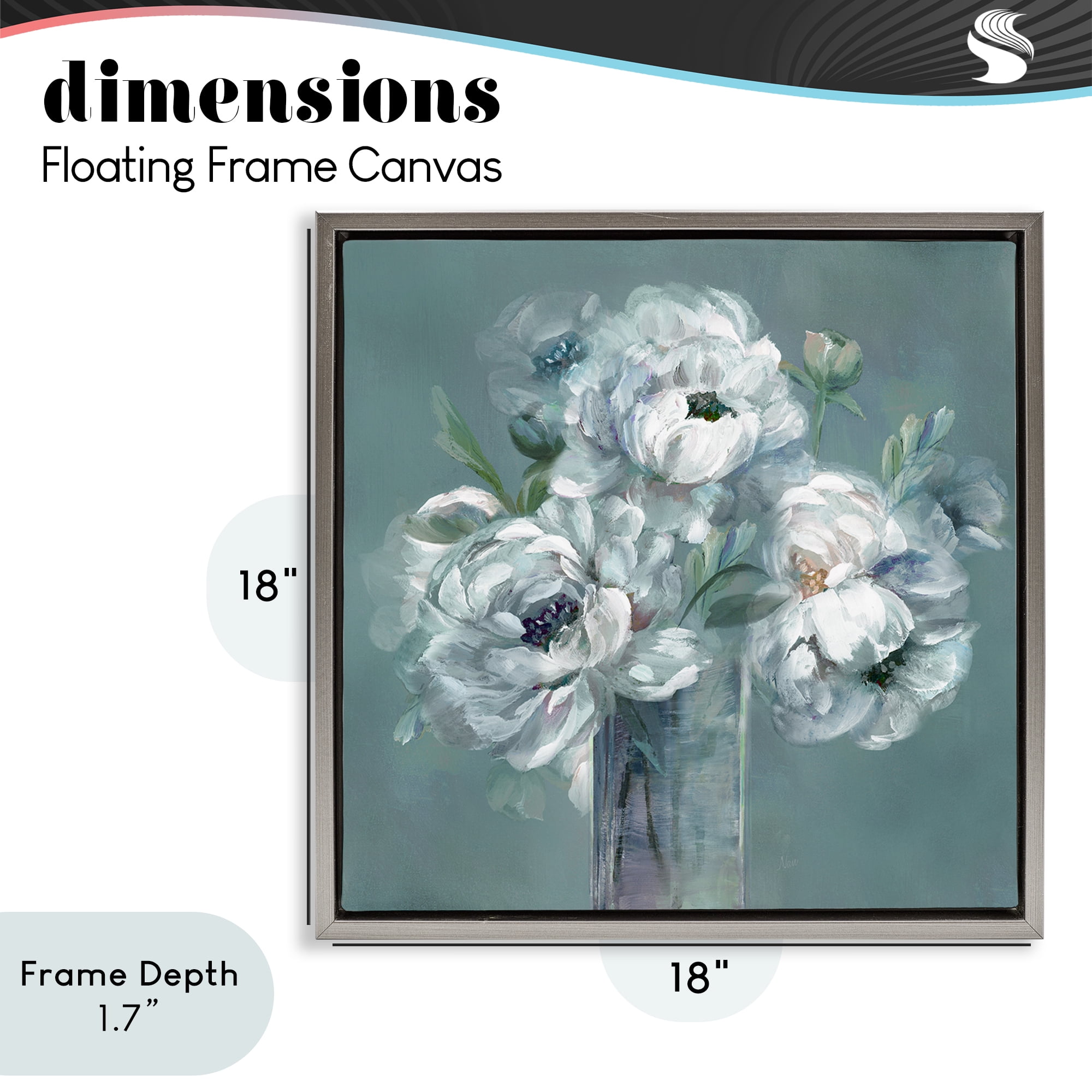 Stupell Industries White Peony Impression in Vase Gray Framed Floater Canvas Wall Art, design by Nan