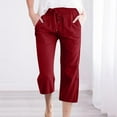 thumbnail image 2 of Bloomae Plus Size Capris Pants for Women Lightweight Cotton Linen Casual Summer 2025 Straight Wide Leg Loose Drawstring Elastic High Waist Cropped Trouser with Pockets A-Red XXXL, 2 of 5