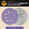 thumbnail image 2 of Dura-Gold 2000 Grit 5" Purple Film Ceramic Sanding Discs, 8-Hole Pattern, Box of 50 - Dustless Hook & Loop Backing Sandpaper for DA & Random Orbital Sanders - Detail Color Sand Auto Paint Wood, 2 of 6