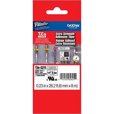 Brother TZES211 0.25" Black On White Extra Strength Lettering Tape
