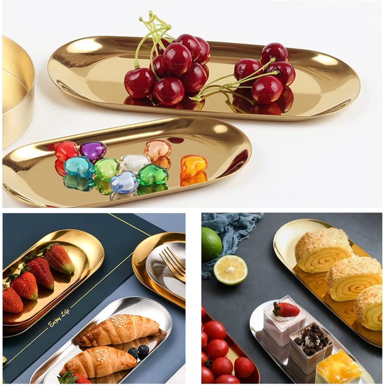 Warmtree Stainless Steel Towel Tray Storage Tray Dish Plate Tea Tray Fruit  Trays Cosmetics Jewelry Organizer, Gradient Color, Oval 