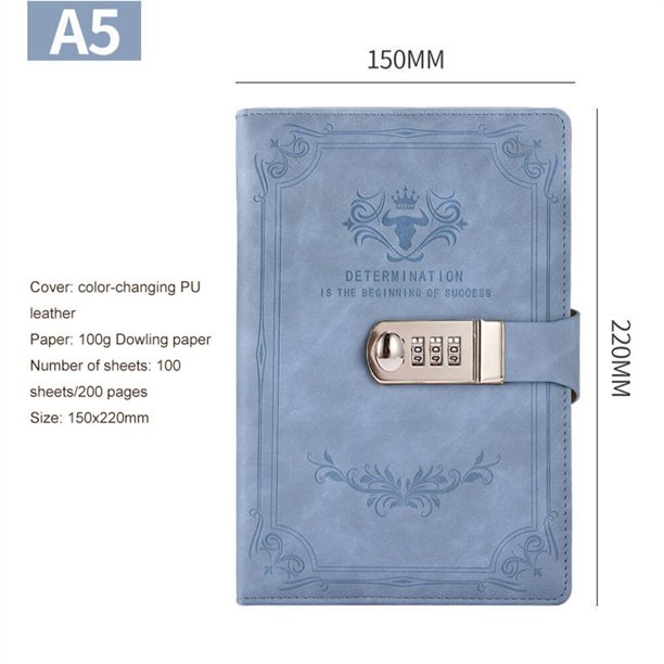 A5 Leather Retro Password Notebook With Lock Journals Thicken Hand Ledger Handbook Student Notepad Diary Binder Stationery GiftA5 He Qiyong unisex