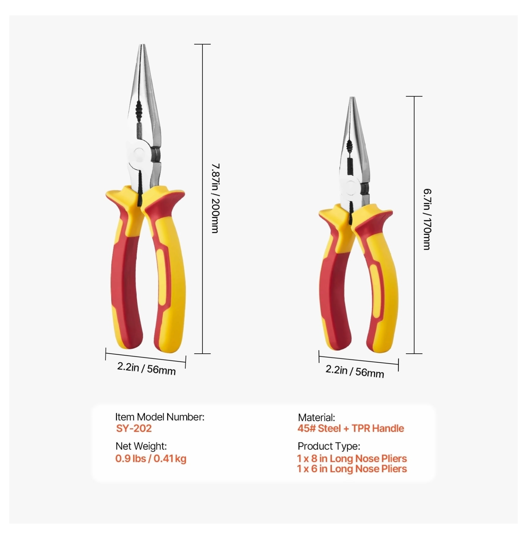 Needle Nose Pliers Set, 8 & 6 Inch Long Nose Pliers - Precision Hand Tools for Jewelry, Electronics, DIY & Craft Projects - Durable Carbon Steel with Comfort Grip
