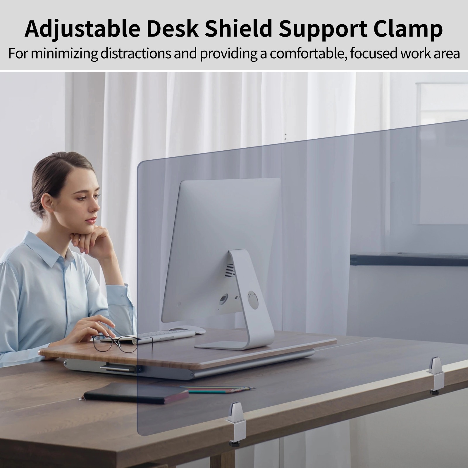 4 PCS Sneeze Guard Support Clamps, Adjustable Desk Clamp for Dividers, Aluminum Alloy Desk Shield Clamp, Privacy Panel Clamp for Office Desk, Easy Installation, Anti-Scratch
