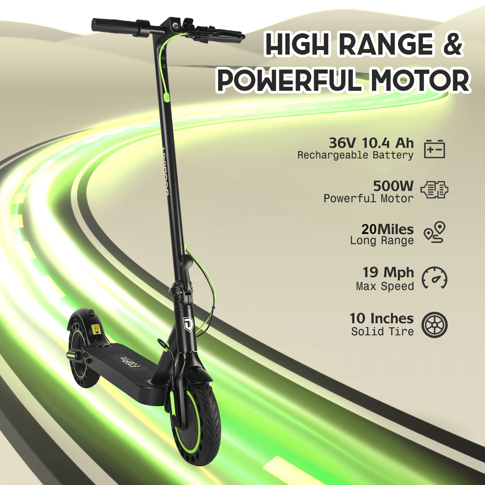 Electric Scooter for Adults,10" Tires ,19 mph, 20 Miles Range,Rear Suspension, Portable Folding E Scooter with Dual Braking System for Adult and Teens