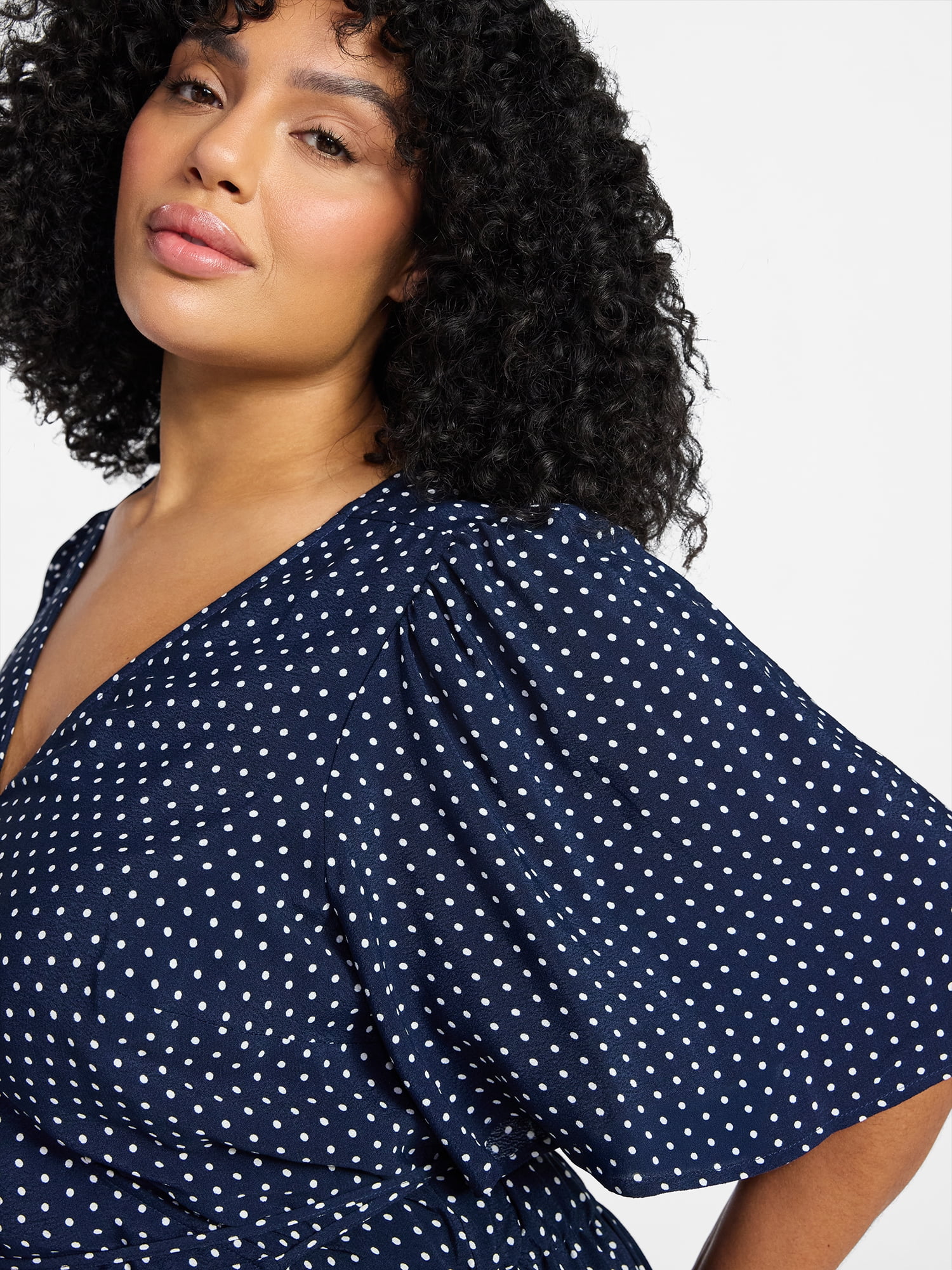 Terra & Sky Women's Plus Size Midi Wrap Dress with Elbow Sleeves, Sizes 0X-5X