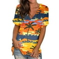 thumbnail image 1 of Hauts d'Été Grande Taille pour Femmes, T-Shirts Décontractés à Col Rond Imprimé, Manches Courtes, Blouse Ample, T-Shirt à Col en V pour Femmes en Liquidation, 1 of 5