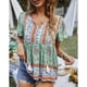 thumbnail image 2 of Blusa verde suelta para verano, estilo casual y elegante, talla L, camisa con cuello en V y mangas con volantes, 2 of 6
