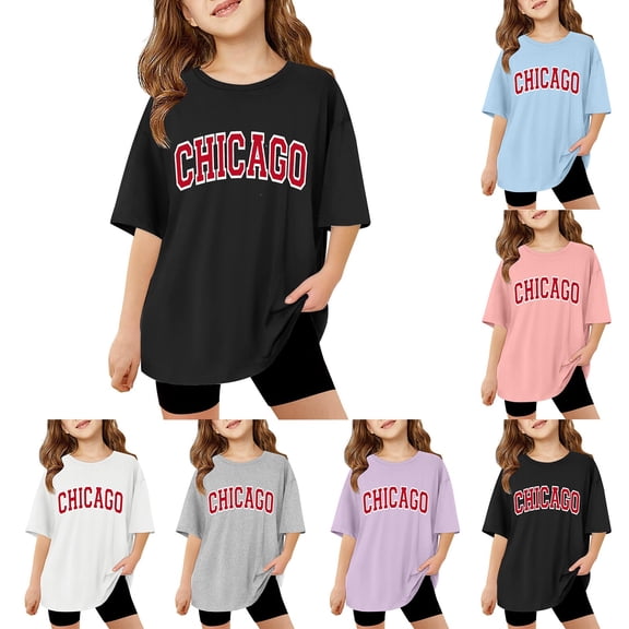 Miaoju Kids Shirts Girls Crew Neck Letter Graphic Printed Short Sleeve T-Shirt Fashion Gentleman Tops Kids Summer Clothing