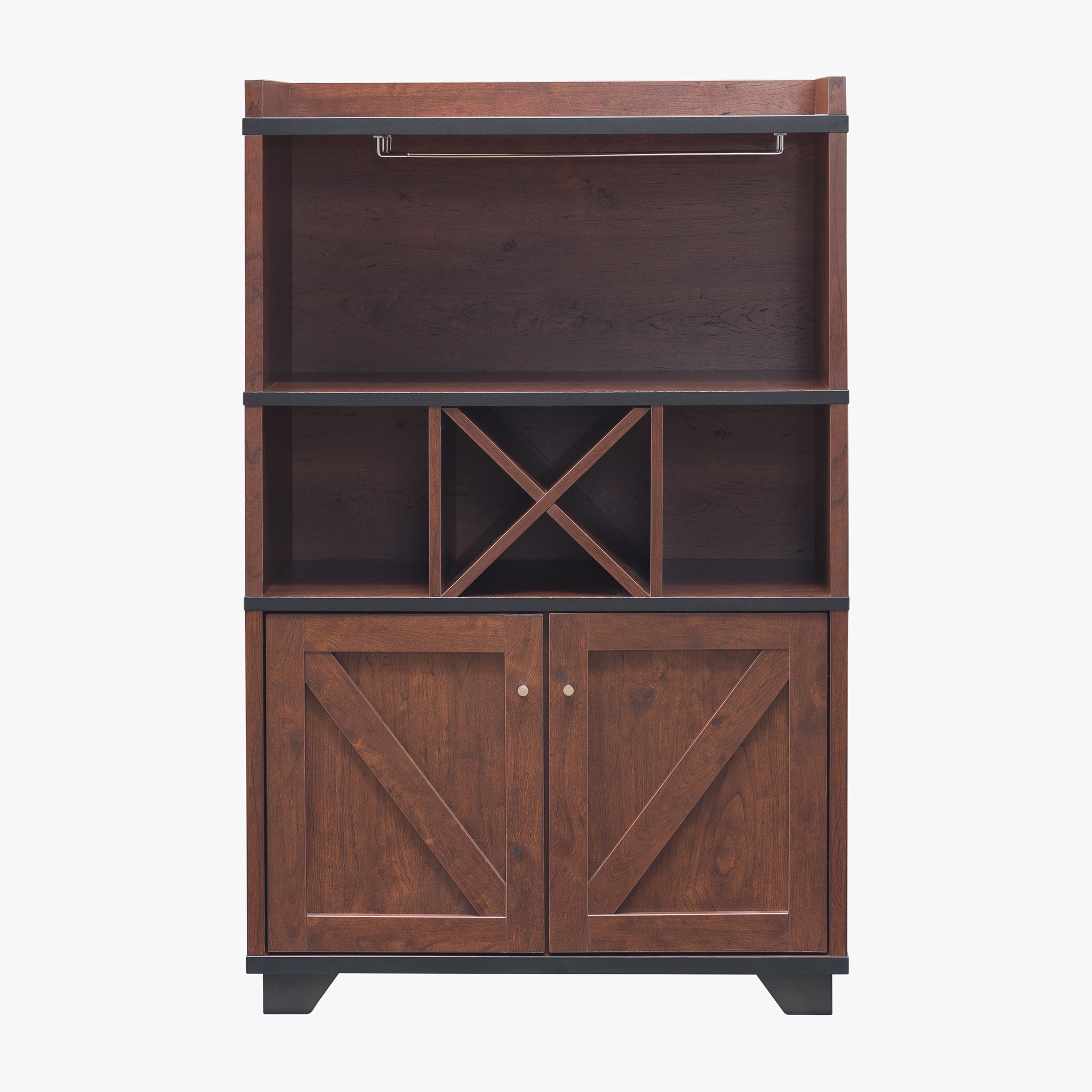Furniture of America Bann Multi-Storage Wine Cabinet, Vintage Walnut