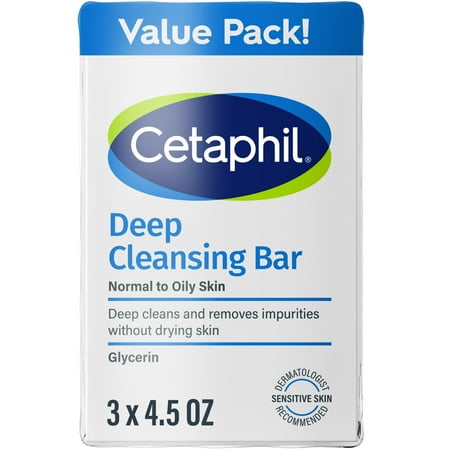 Cetaphil Deep Cleansing Bar for Dry to Normal, Sensitive Skin Value Pack, 4.5 oz (Pack of 3)