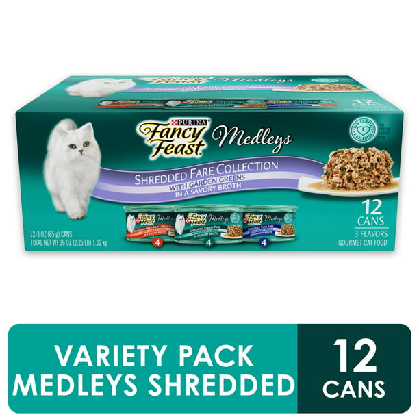 (12 Pack) Fancy Feast Wet Cat Food Variety Pack, Medleys Shredded Fare