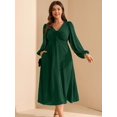 thumbnail image 5 of Fall Wedding Guest Dresses for Women Plus Size V Neck Long Sleeve Tie Front Cocktail Maxi Dress with Pockets, 5 of 5