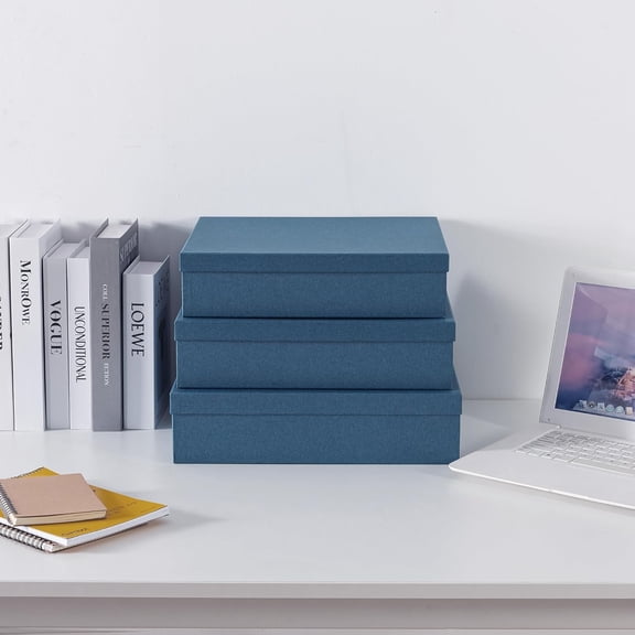 Decorative Storage Boxes with Lids, Paper Storage Box Set for Keepsakes and Photos, Navy Blue