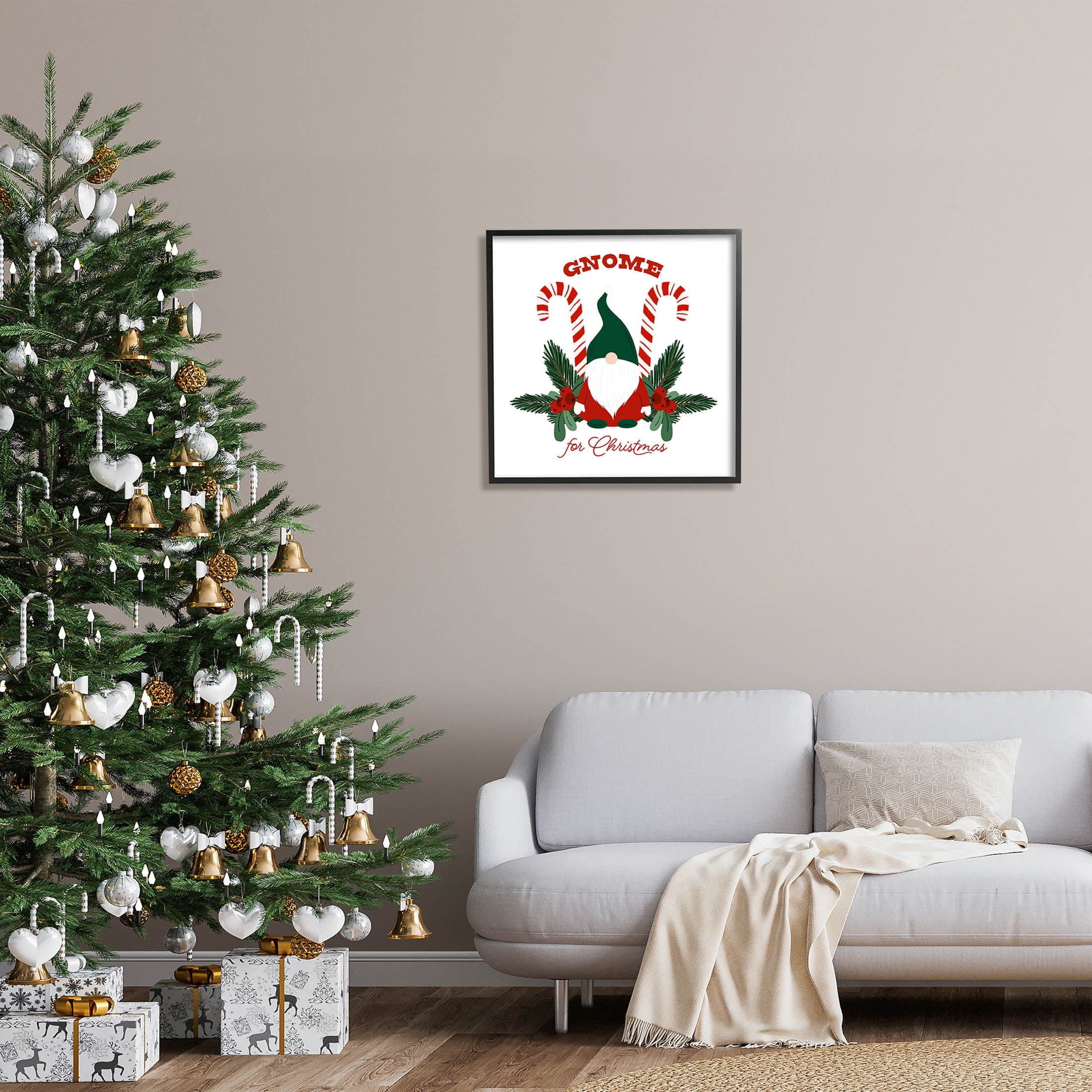Stupell Industries Gnome For Christmas Candy Canes Graphic Art Black Framed Art Print Wall Art, Design by The Saturday Evening Post