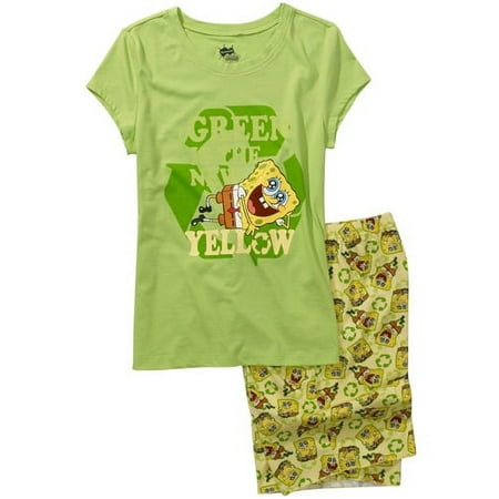 Nickelodeon - Juniors Organic Cotton SpongeBob SquarePants Tee and Shorts Pajama Set