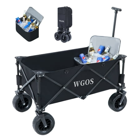  WGOS Collapsible Folding Wagon with Cooler Bag and Adjustable Handle for Camping Outdoor