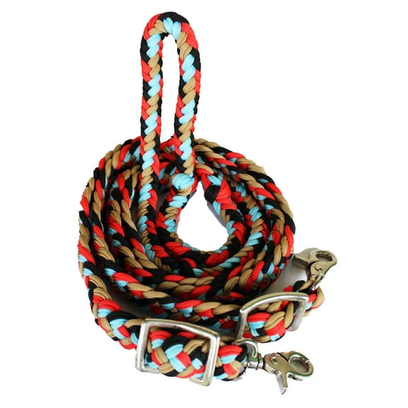 Horse Western 8' Long Nylon Braided Knotted Barrel Roping Reins Tack 607507