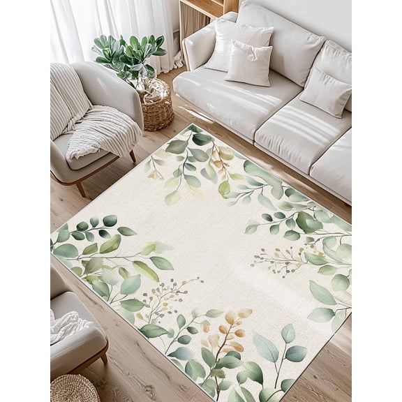 Retro Eucalyptus Leaves Area Rug for Bedroom 5x7 Ft Sage Green Leaf Summer Plants Linen Super Soft fuzzy Throw Rug Non-Slip Fluffy Plush Indoor Floor Carpet for Living Room Nursery Home Decor
