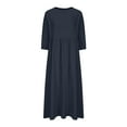 thumbnail image 4 of Plus Size Maxi Dress for Women Women'S Summer Loose Long Sleeve Round Neck Solid Color Ankle-Length Dress, 4 of 6