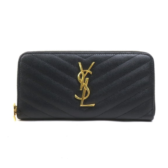 Pre-Owned Saint Laurent round long wallet in black and gold leather for women (h31776g)