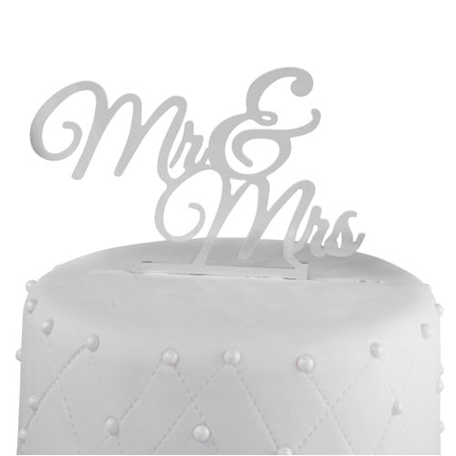 unik occasions "mr. & mrs." elegant acrylic cake topper, silver mirror
