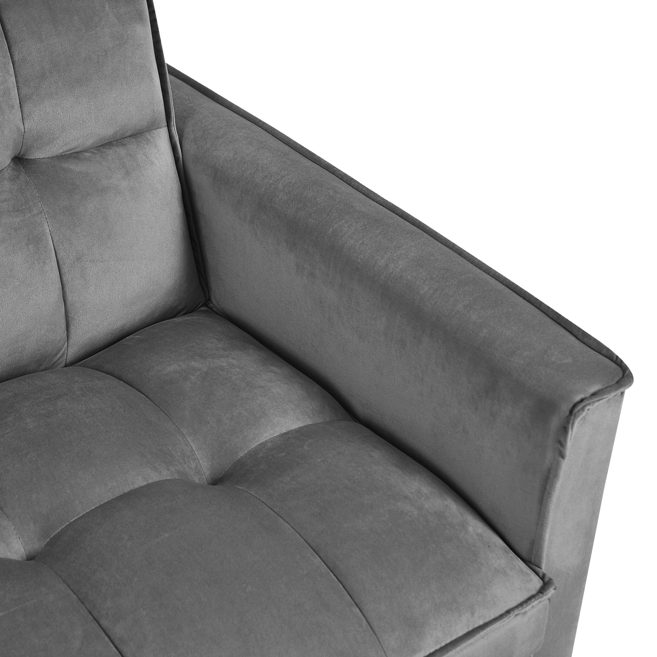 BSHTI 3 in 1 Convertible Pull-Out Loveseat Sofa Bed with 3-Level Adjustable Backrest – Velvet Tufted Sleeper Chair with Side Pockets for Small Spaces, Apartment, Office,Dark gray