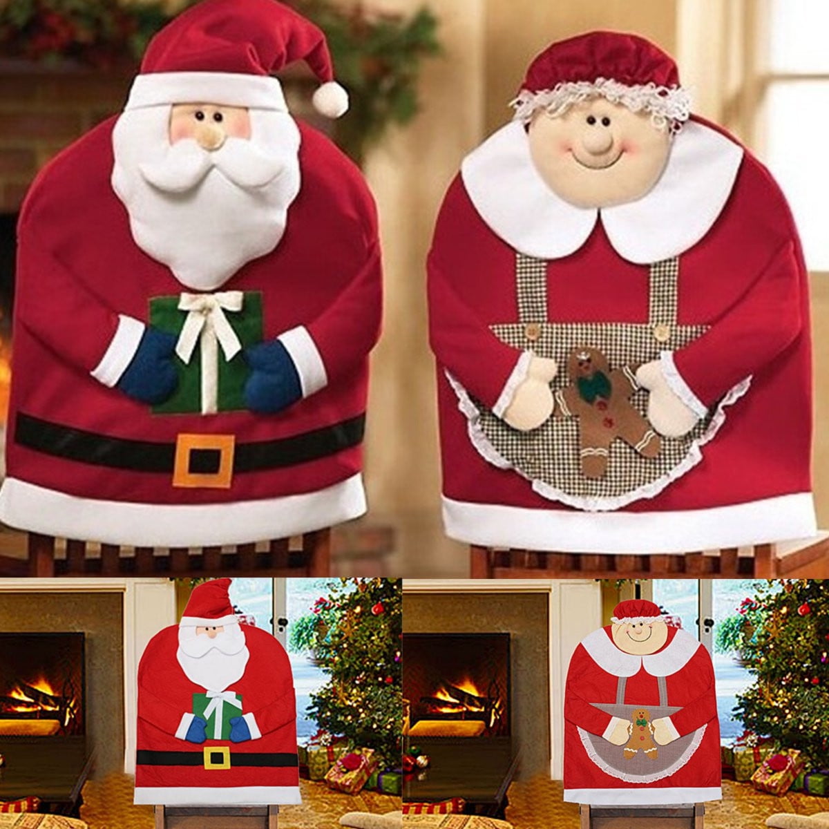 Christmas Chair Covers Slipcovers for Dinning Room,Mr &amp; Mrs Santa Claus