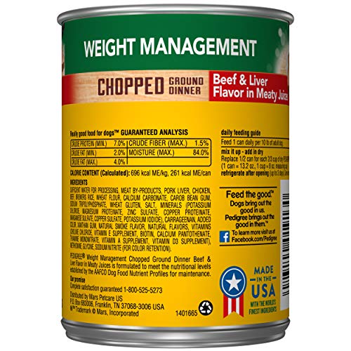 PEDIGREE Weight Management Adult Canned Wet Dog Food for Weight Control Chopped Ground Dinner Beef & Liver Flavor - image 3 of 10