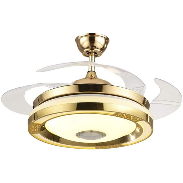 Oukaning 42 Bluetooth Ceiling Fan Light With Remote Control Led Dimmable Retractable Blade Gold Com 42 Bluetooth Ceiling Fan Light, Bluetooth Ceiling Fan Remote Control
