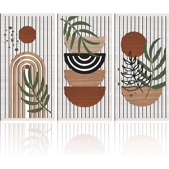 Large Boho Wood Wall Art Abstract Mid Century Wall Art Geometric Boho Wall Decor for Living Room Bedroom Office 16x32 Inch Set Of 3