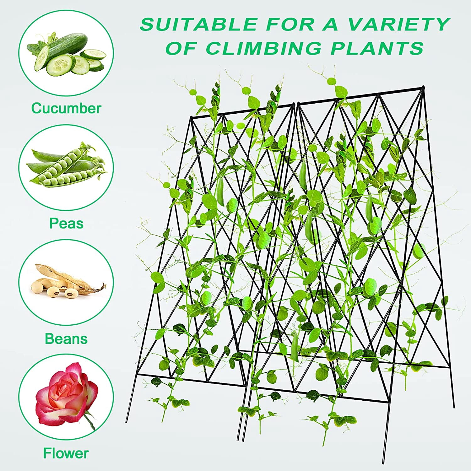 Cucumber Trellis, 2 Pack Metal Foldable A Frame Garden Trellis for Raised Bed Climbing Plants, Vegetables, Includes Plant Support Clips, Twist Ties, Plastic Ties, A Frame Trellis, Black