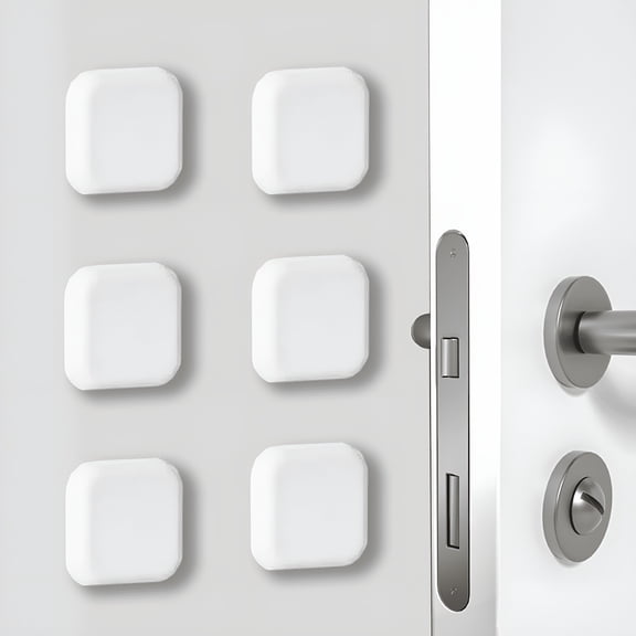 LAMIRO 6 Pack Silicone Door Stoppers, Self-Adhesive Wall Protectors from Door Knobs, Invisible Bumper Shield for Walls, Cabinets, Strong Adhesive, White