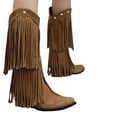 thumbnail image 4 of LOVZFMLL Cowboy Boots for Women Mid Calf Stovepipe Boots Pointy Toe Slip Resistant Mid Block Heel Western Fringe Fall Boots, 4 of 4