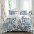 thumbnail image 2 of Blue Shell Coastal Duvet Cover Set, Summer Beach Nautical Starfish Coral Soft Duvet Cover Twin Size Bedding Set 4 Pieces, 1 Quiltcover and 2 Pillowcases with Zipper, 1 Bed Sheet for All Seasons, 2 of 9