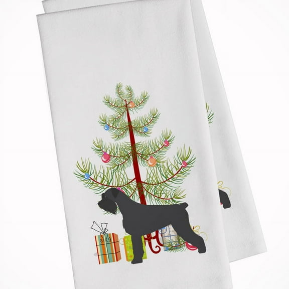 Giant Schnauzer Merry Christmas Tree White Kitchen Towel Set of 2 Dish Towels
