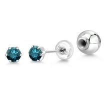 Gem Stone King Platinum Blue Diamond Stud Earrings for Women Men (0.54 Cttw, Gemstone April Birthstone, Round 4MM)