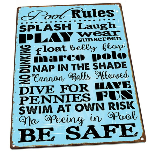Outdoor Pool Rules 9 X12 Metal Sign, Outdoor Pool Patio Wall Decor