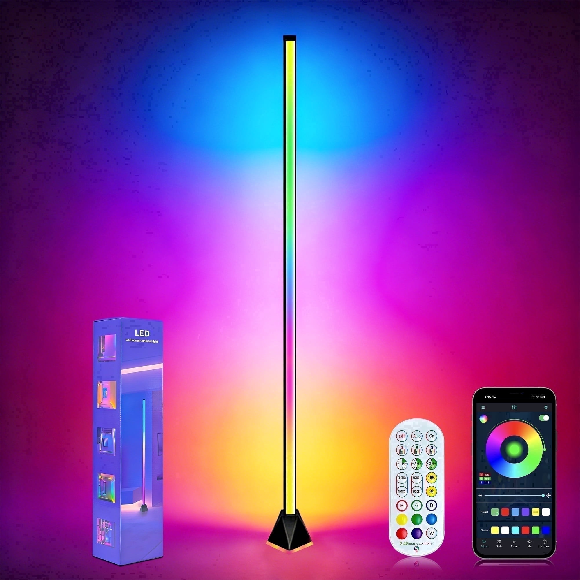 Alichome LED Corner Floor Lamp, with App & Remote Control, Smart RGB 16M Colors, 68+ Scenes, Music Sync, Standing Light for Living Rooms, Gaming Rooms