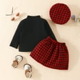 thumbnail image 4 of NAFUU Girls Skirt Sets 2 Piece Outfits Toddler Baby Girl Outfits Fall Winter Clothes Ribbed Long Sleeve Tops Houndstooth Print Skirts Beret Set Soft Fall Clothes 9-12 Months, 4 of 7