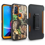 For Motorola Moto G Play 2023 / Moto G Pure / Moto G Power 2022 Heavy Duty Dropproof Phone Case Holster Belt Clip w/ Built in Screen - Orange Camo